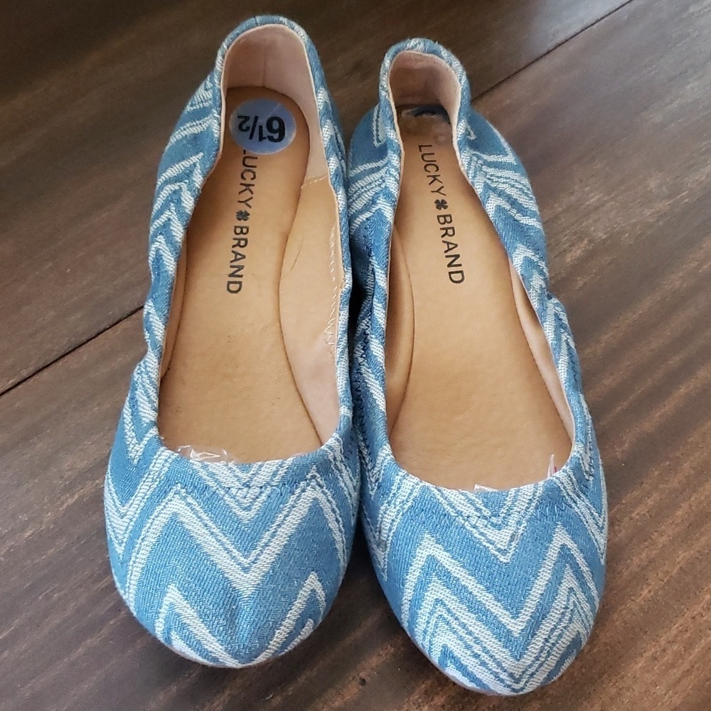 Lucky Brand Blue Chevron Denim Emmie Casual Southwest Ballet Flat